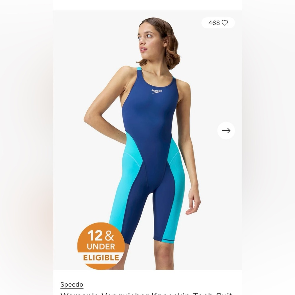 Speedo Women's Blue and Aqua One Vanquisher Knee Skin 12u Tech Suit.